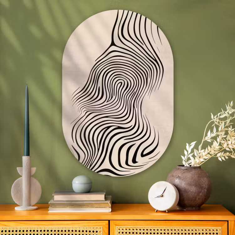 Lijnen - Abstract - Golvend - Zwart Wandcirkel Ovaal Glas middel -sfeer2