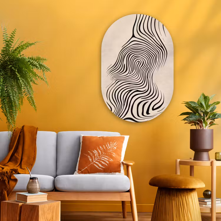 Lijnen - Abstract - Golvend - Zwart Wandcirkel Ovaal Glas middel -sfeer4