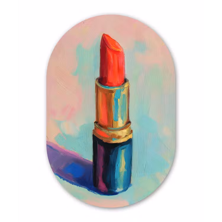 Lippenstift - Rood - Penseelstreken Wandcirkel Ovaal Glas middel -3d
