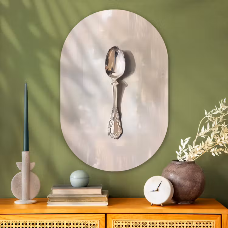 Lepel - Verf - Zilver Wandcirkel Ovaal Glas middel -sfeer2