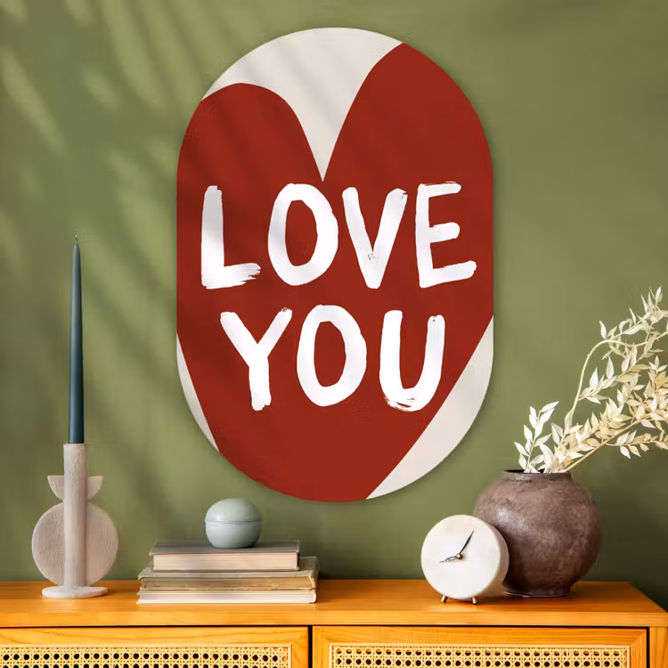Loveyou - Hart - Rood Wandcirkel Ovaal Glas middel -sfeer2