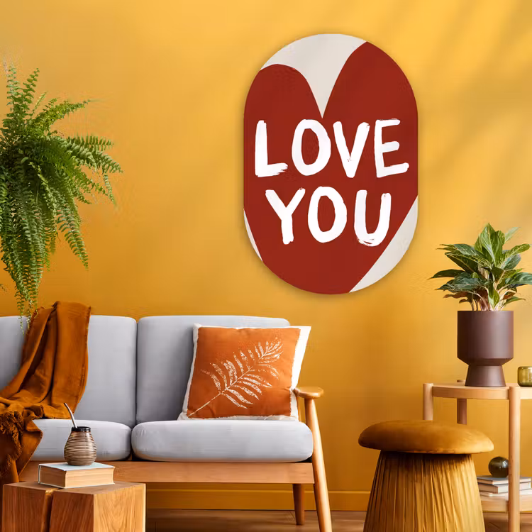 Loveyou - Hart - Rood Wandcirkel Ovaal Glas middel -sfeer4