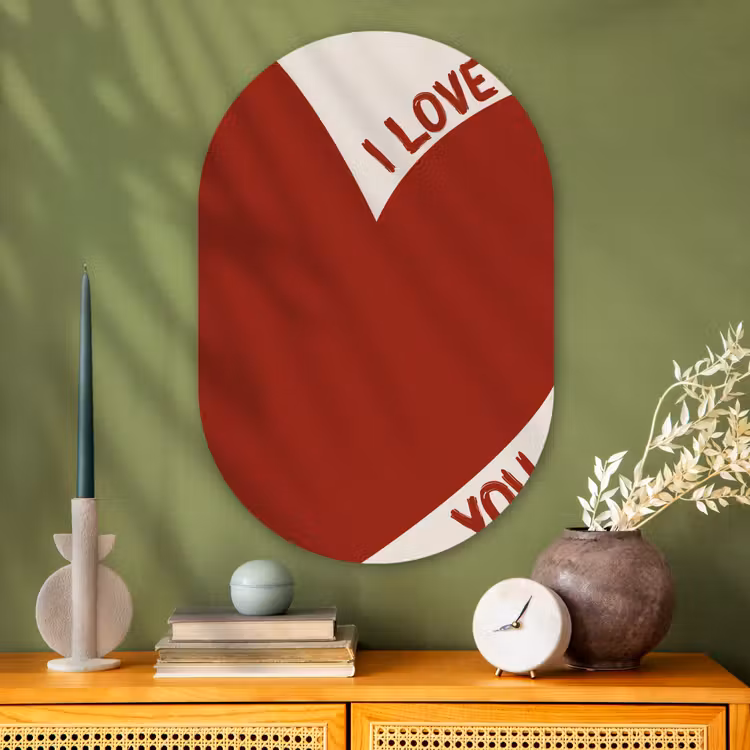 Loveyou - Rood - Hart Wandcirkel Ovaal Glas middel -sfeer2