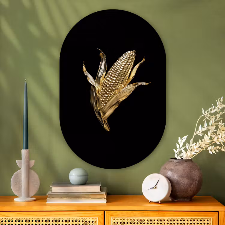 Mais - Eten - Goud - Zwart Wandcirkel Ovaal Glas middel -sfeer2