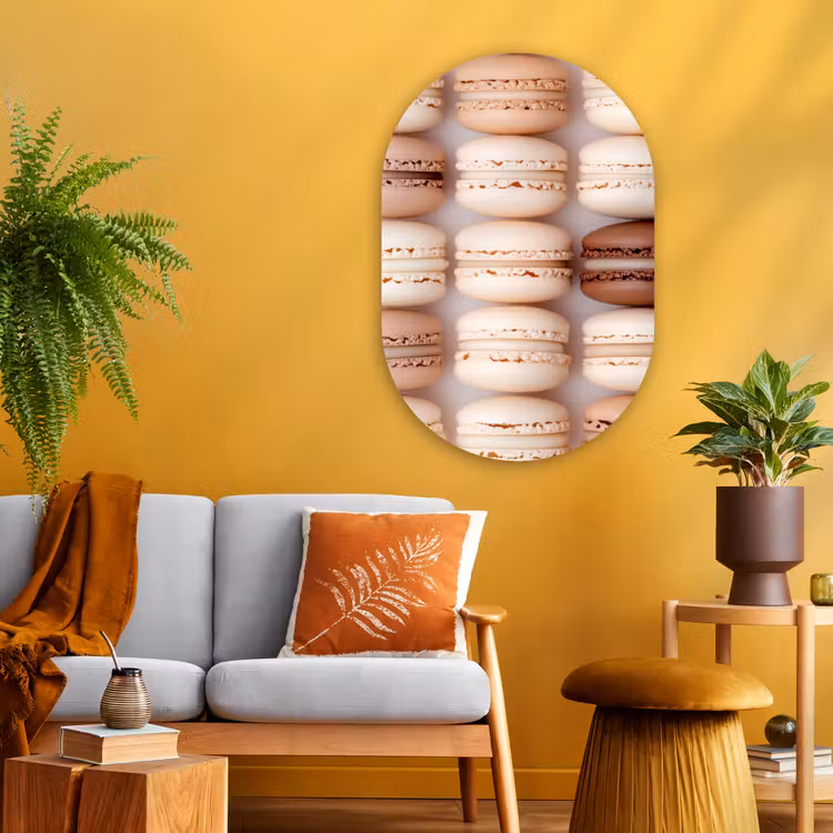 Macarons - Beige - Bruin Wandcirkel Ovaal Glas middel -sfeer4
