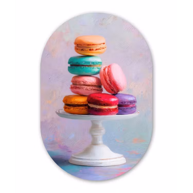 Macarons - Schaal - Pastel - Kleurrijk Wandcirkel Ovaal Glas middel -3d