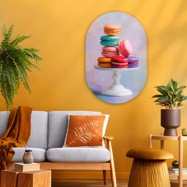 Macarons - Schaal - Pastel - Kleurrijk Wandcirkel Ovaal Glas middel -sfeer4