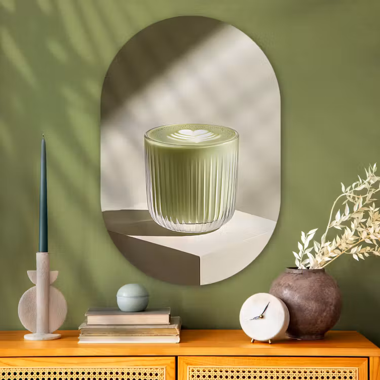 Matcha - Glas - Groen - Minimalistisch Wandcirkel Ovaal Glas middel -sfeer2