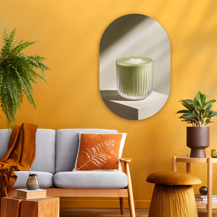 Matcha - Glas - Groen - Minimalistisch Wandcirkel Ovaal Glas middel -sfeer4