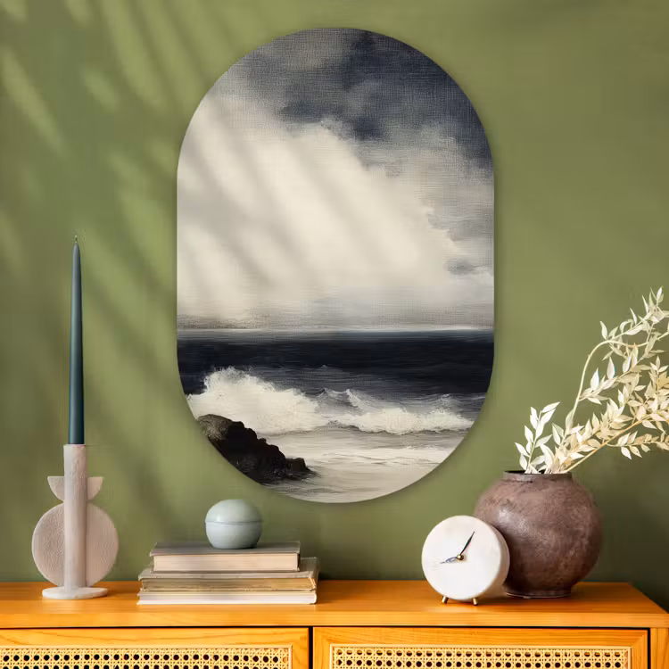 Zee - Rotsen - Storm Wandcirkel Ovaal Glas middel -sfeer2