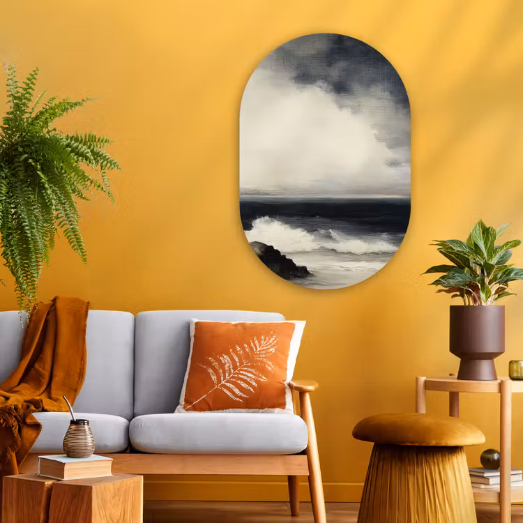 Zee - Rotsen - Storm Wandcirkel Ovaal Glas middel -sfeer4