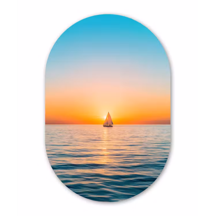 Zee - Zeilboot - Zonsondergang Wandcirkel Ovaal Glas middel -3d