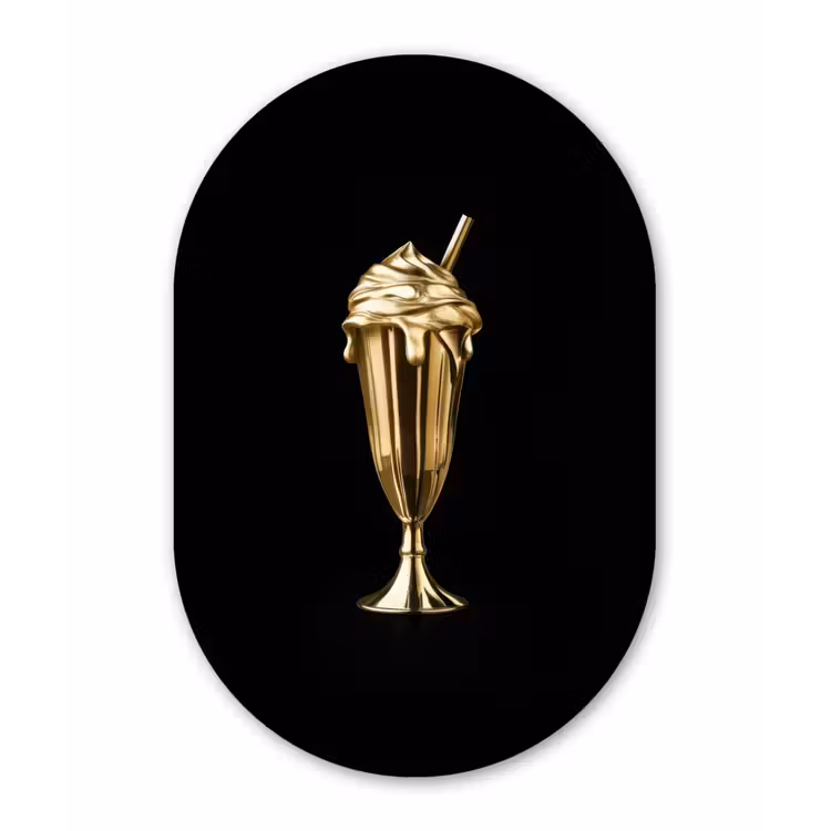 Milkshake - Goud - Drinken - Zwart Wandcirkel Ovaal Glas middel -3d