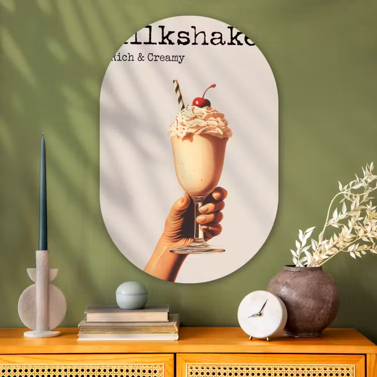 Milkshake - Kers - Rietje Wandcirkel Ovaal Glas middel -sfeer2