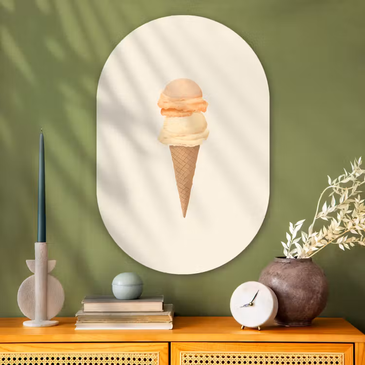 Minimalistisch - Schepijs - Hoorntje - Beige Wandcirkel Ovaal Glas middel -sfeer2