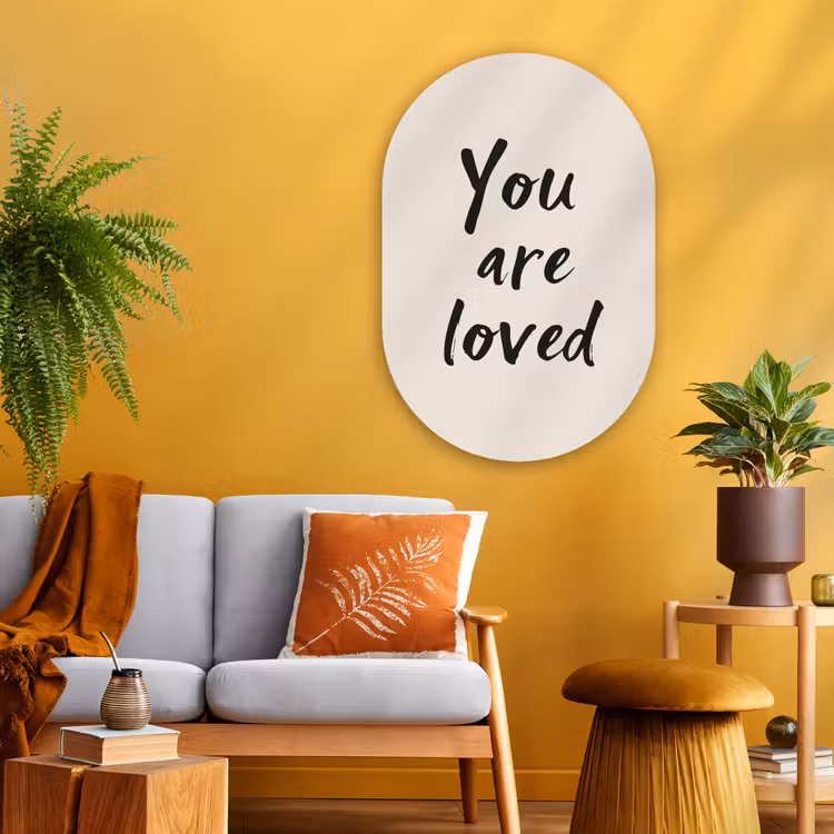 Minimalistisch - Beige - Love Wandcirkel Ovaal Glas middel -sfeer4