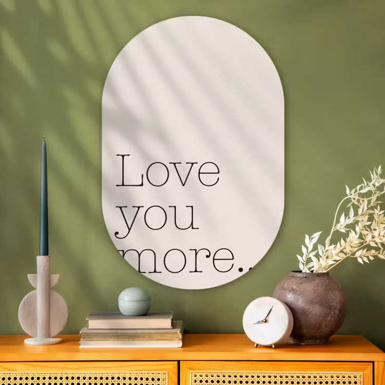 Minimalistisch - Love - Beige Wandcirkel Ovaal Glas middel -sfeer2