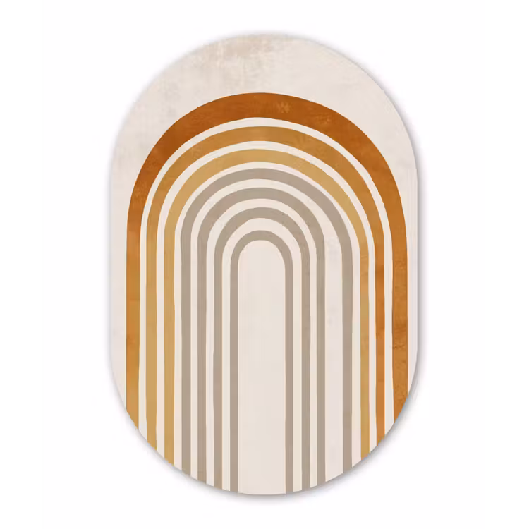 Minimalistisch - Boog - Lijnen - Beige Wandcirkel Ovaal Glas middel -3d