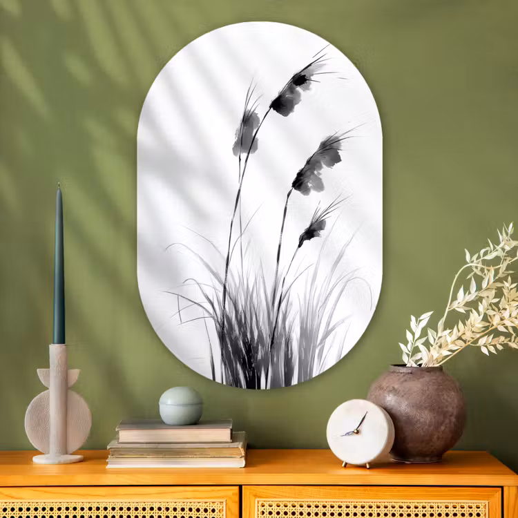 Minimalistisch - Stelen - Wit Wandcirkel Ovaal Glas middel -sfeer2