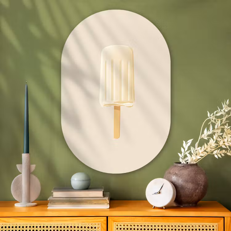 Minimalistisch - Waterijsje - Stokje - Beige Wandcirkel Ovaal Glas middel -sfeer2