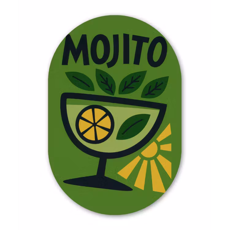 Mojito - Cocktail - Citroen - Groen Wandcirkel Ovaal Glas middel -3d