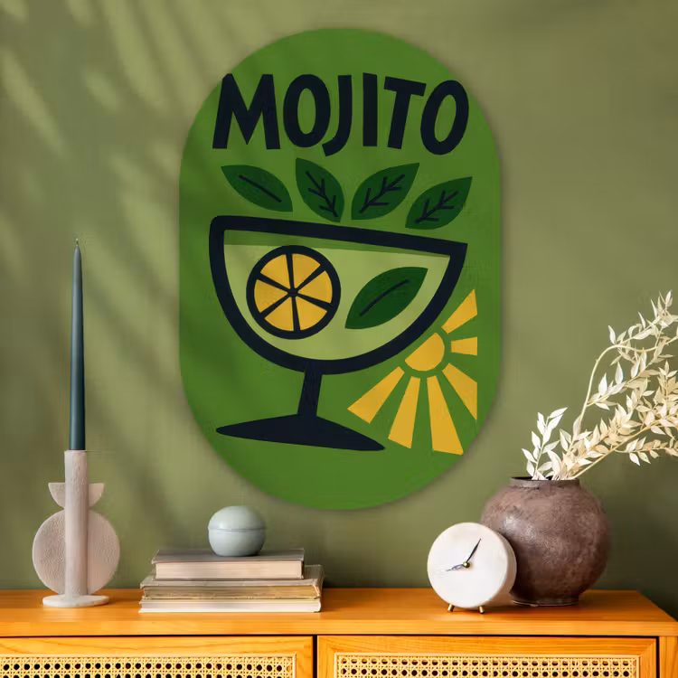 Mojito - Cocktail - Citroen - Groen Wandcirkel Ovaal Glas middel -sfeer2