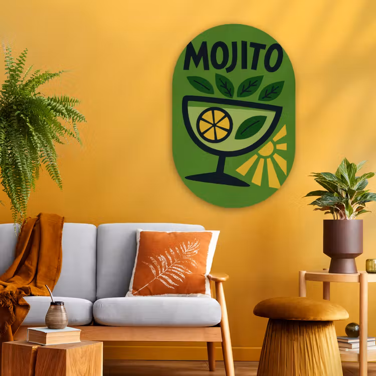 Mojito - Cocktail - Citroen - Groen Wandcirkel Ovaal Glas middel -sfeer4