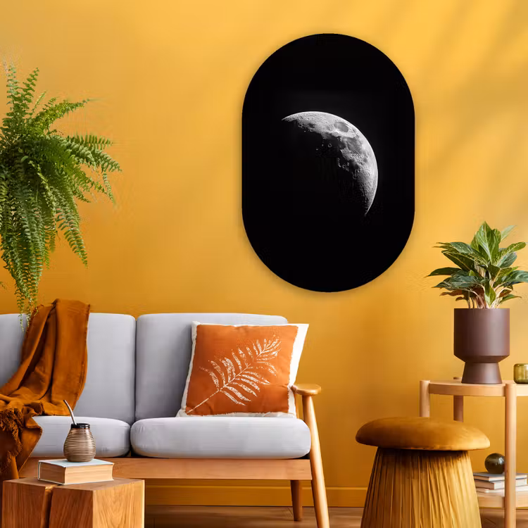 Maan - Hemel - Zwart - Schaduw Wandcirkel Ovaal Glas middel -sfeer4
