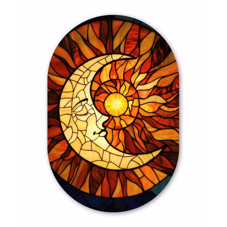 Mozaïek - Glas - Maan - Donkerblauw Wandcirkel Ovaal Glas middel -3d