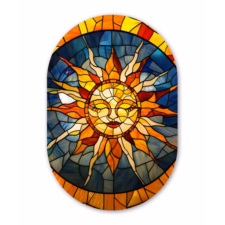 Mozaïek - Zon - Geel - Cirkel Wandcirkel Ovaal Glas middel -3d