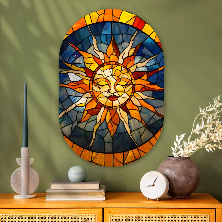 Mozaïek - Zon - Geel - Cirkel Wandcirkel Ovaal Glas middel -sfeer2