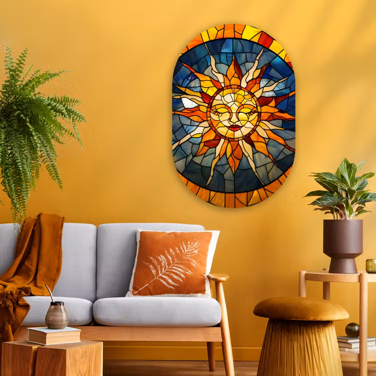 Mozaïek - Zon - Geel - Cirkel Wandcirkel Ovaal Glas middel -sfeer4
