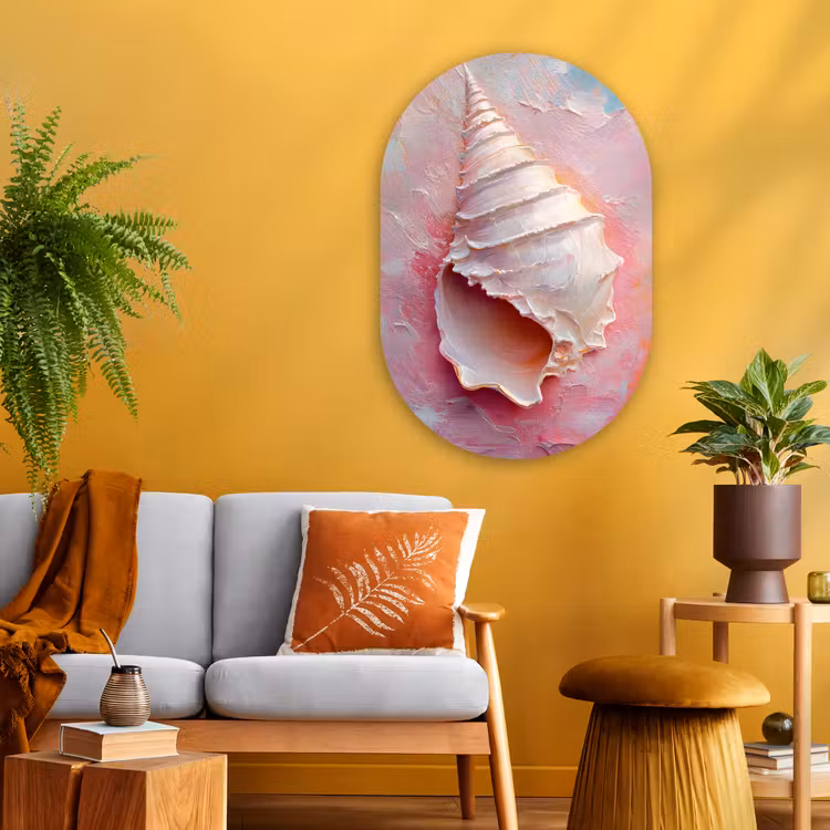 Schelp - Pastel - Pink Wandcirkel Ovaal Glas middel -sfeer4