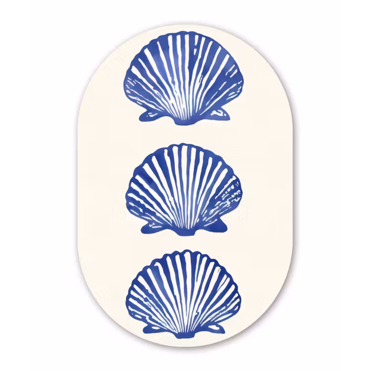 Schelpen - Blauw - Patroon Wandcirkel Ovaal Glas middel -3d