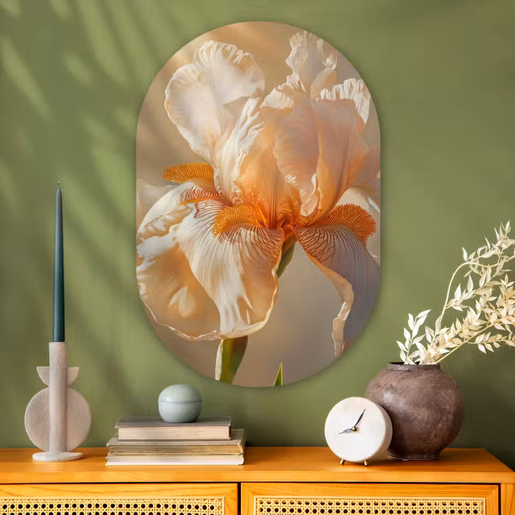 Close up - Oranje - Iris Wandcirkel Ovaal Glas middel -sfeer2