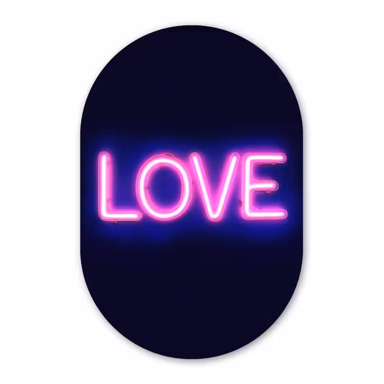 Neon - Love - Valentijn Wandcirkel Ovaal Glas middel -3d