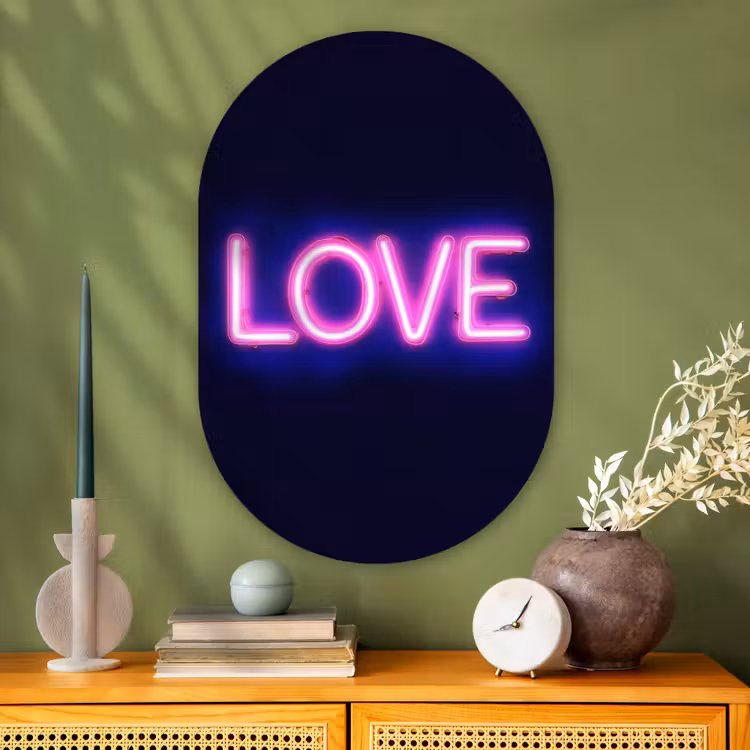 Neon - Love - Valentijn Wandcirkel Ovaal Glas middel -sfeer2