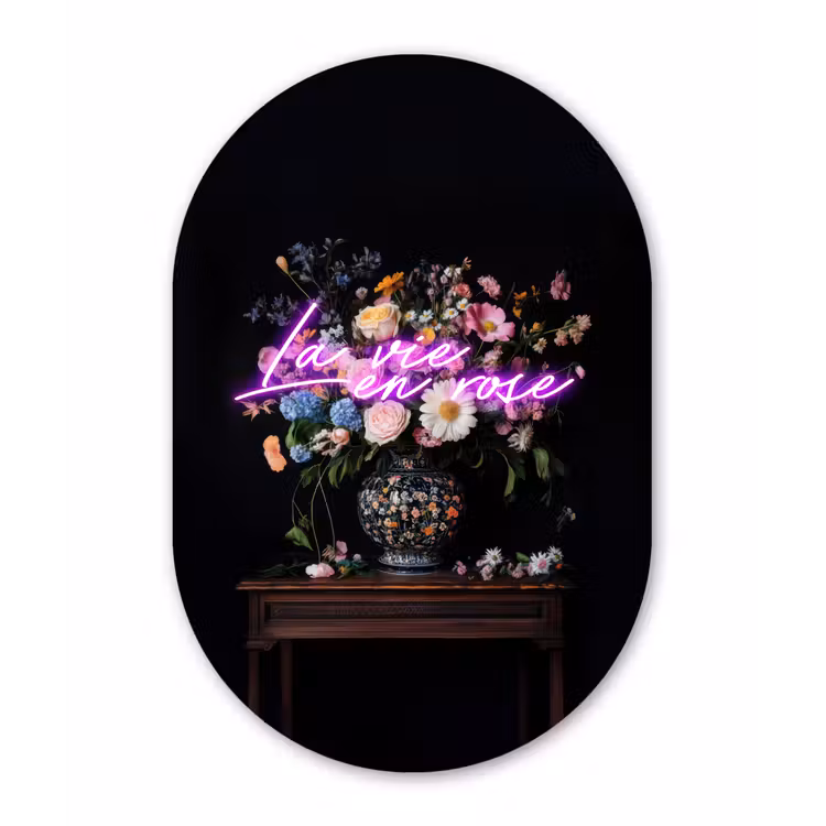 Neon - Vaas - Bloemen Wandcirkel Ovaal Glas middel -3d