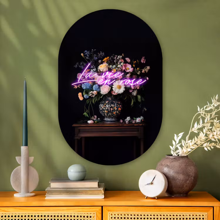 Neon - Vaas - Bloemen Wandcirkel Ovaal Glas middel -sfeer2