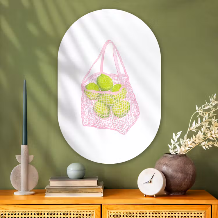 Netzakje - Roze - Illustratie - Limoenen Wandcirkel Ovaal Glas middel -sfeer2