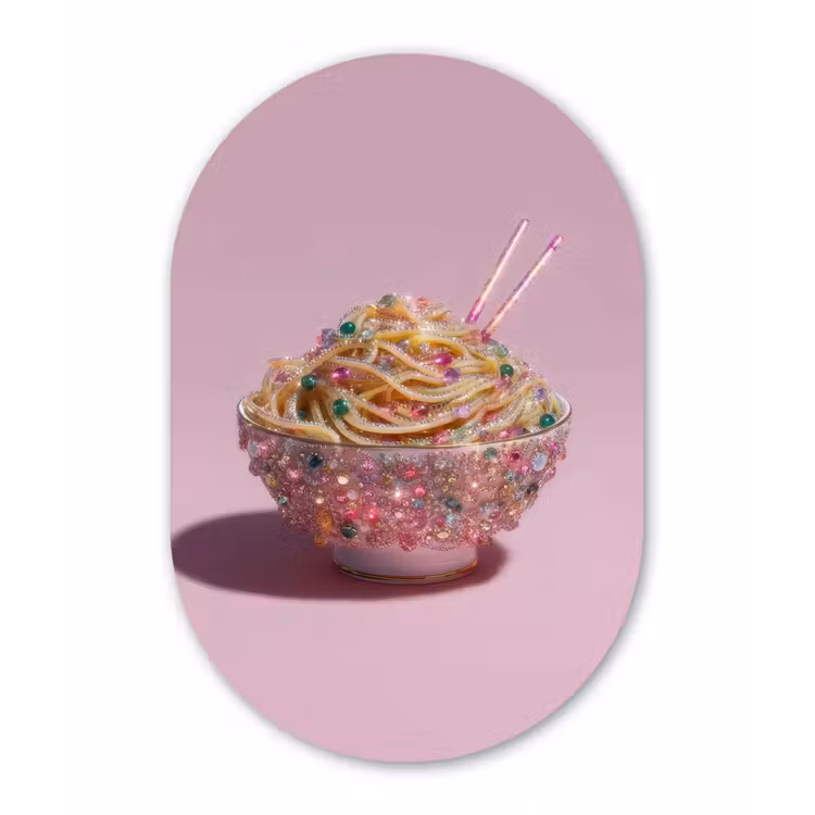 Noodles - Edelstenen - Stokjes - Roze Wandcirkel Ovaal Glas middel -3d