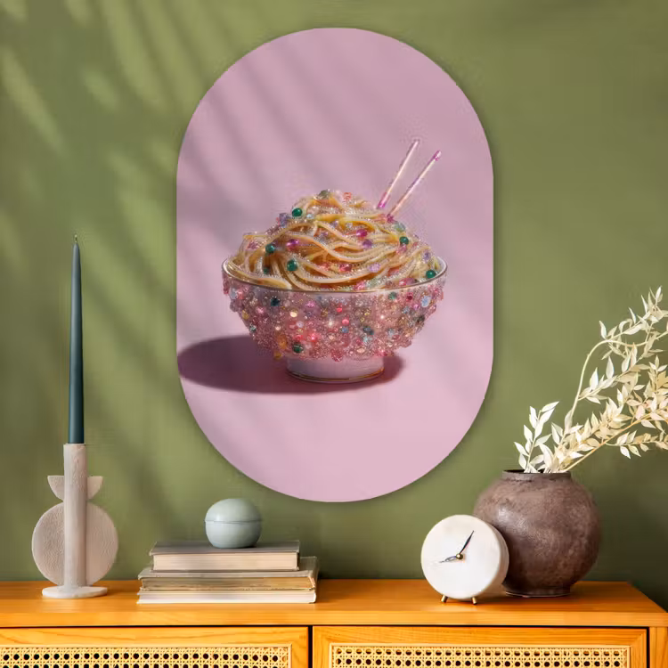 Noodles - Edelstenen - Stokjes - Roze Wandcirkel Ovaal Glas middel -sfeer2
