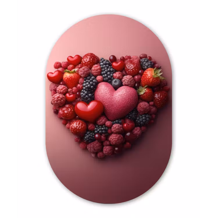 Fruit - Hartjes - Aardbeien - Frambozen - Bosbessen Wandcirkel Ovaal Glas middel -3d