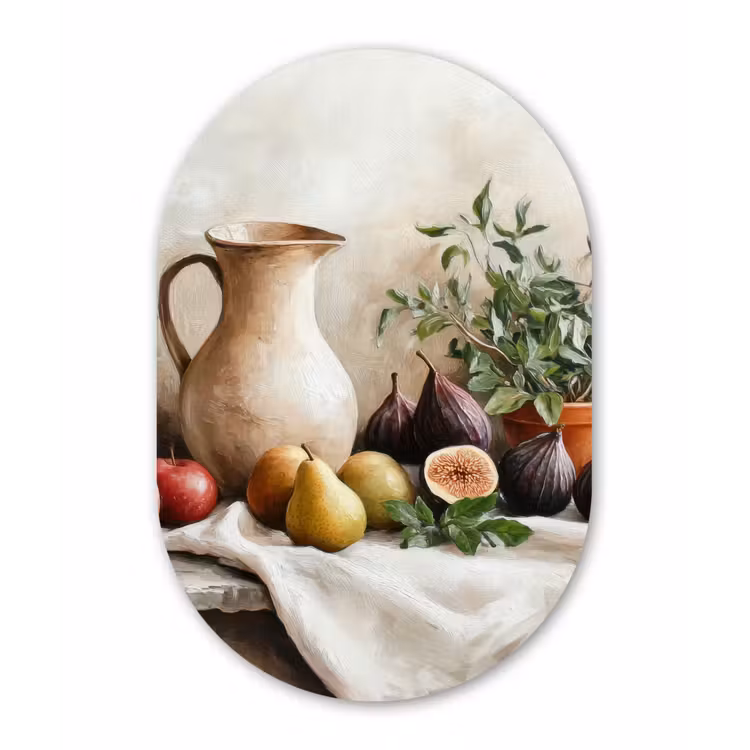 Fruit - Kruiden - Landelijk Wandcirkel Ovaal Glas middel -3d