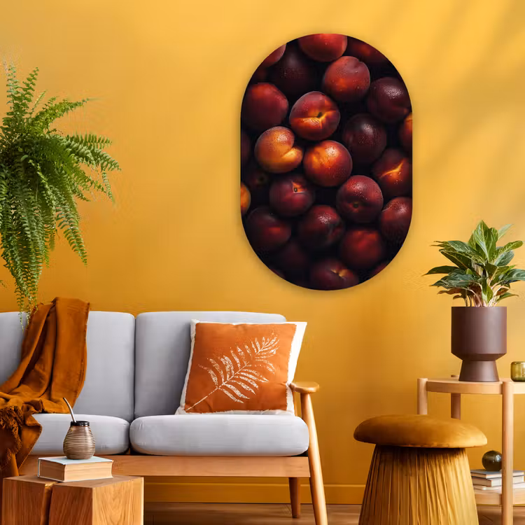 Fruit - Close up - Nectarines Wandcirkel Ovaal Glas middel -sfeer4