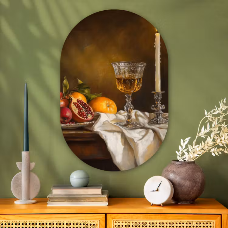 Fruit - Stilleven - Wijn - Kaars Wandcirkel Ovaal Glas middel -sfeer2