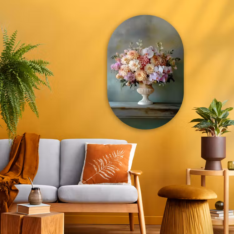 Orchidee - Boeket - Vaas - Bloemen Wandcirkel Ovaal Glas middel -sfeer4