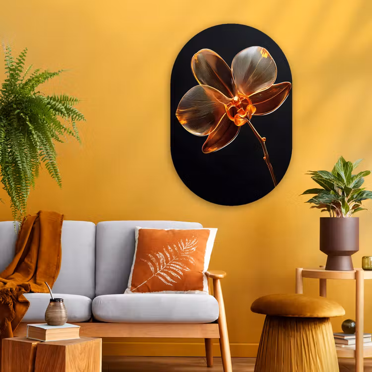 Orchidee - Doorzichtig - Bloem Wandcirkel Ovaal Glas middel -sfeer4