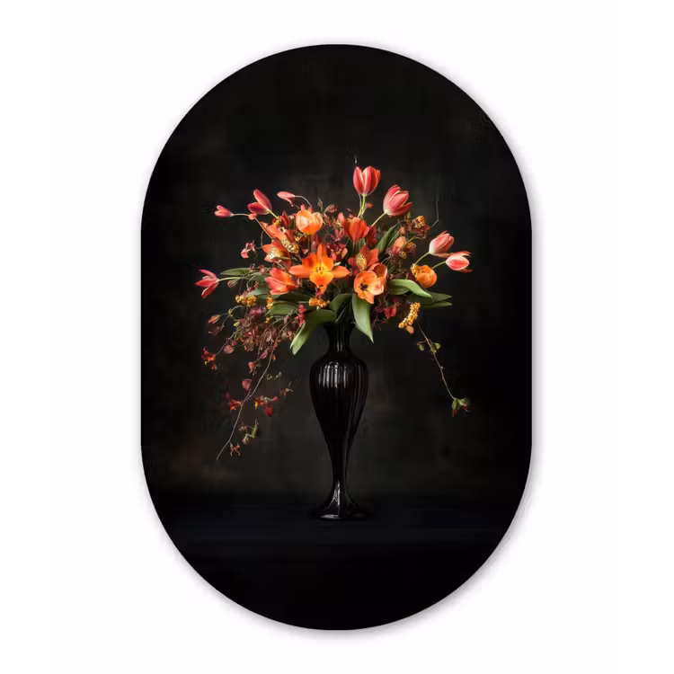 Sierlijk - Boeket - Vaas Wandcirkel Ovaal Glas middel -3d