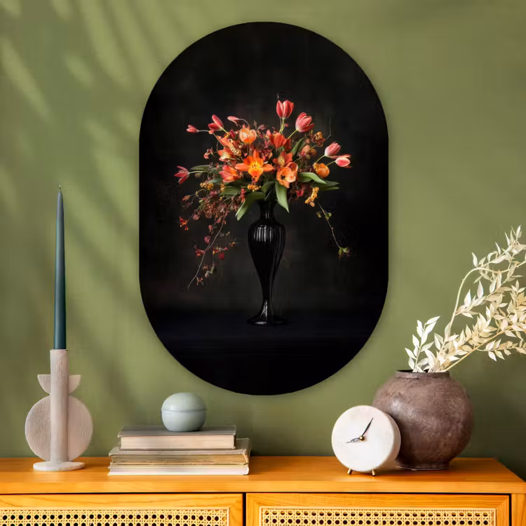 Sierlijk - Boeket - Vaas Wandcirkel Ovaal Glas middel -sfeer2